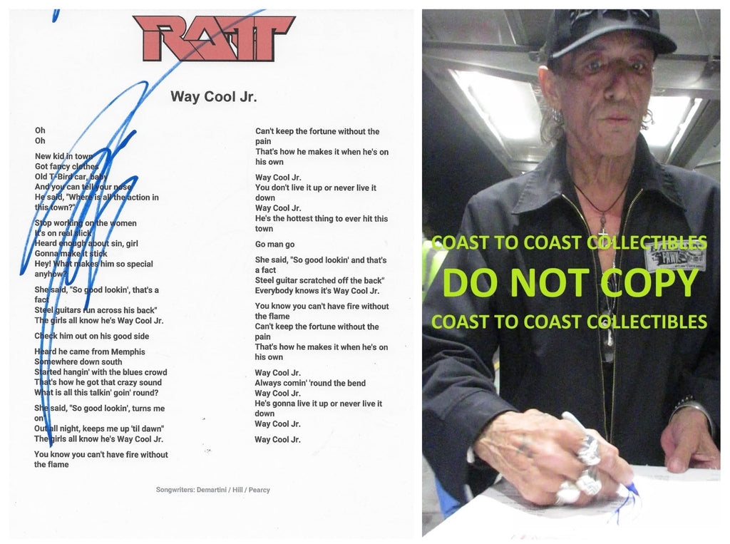 Stephen Pearcy Signed Ratt Way Cool Jr Lyrics Sheet Proof COA Autographed