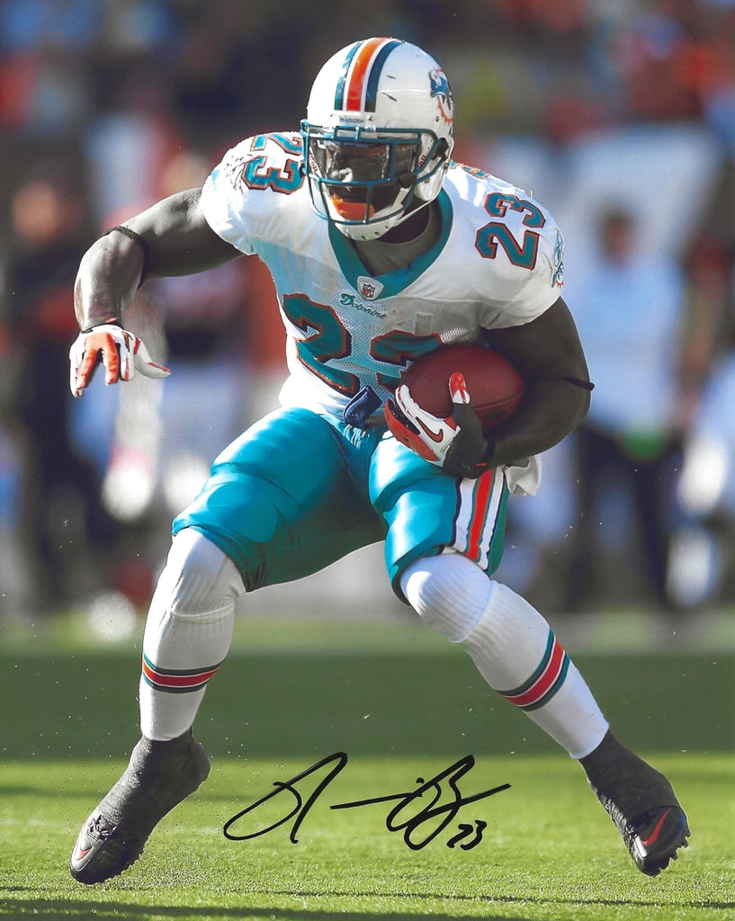 Ronnie Brown signed Miami Dolphins football 8x10 photo Proof COA autographed