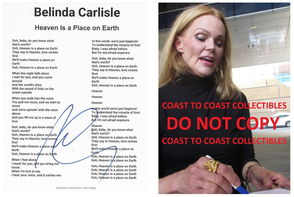 Belinda Carlisle Signed Heaven Is A Place On Earth Lyrics Sheet Proof Autographed Star
