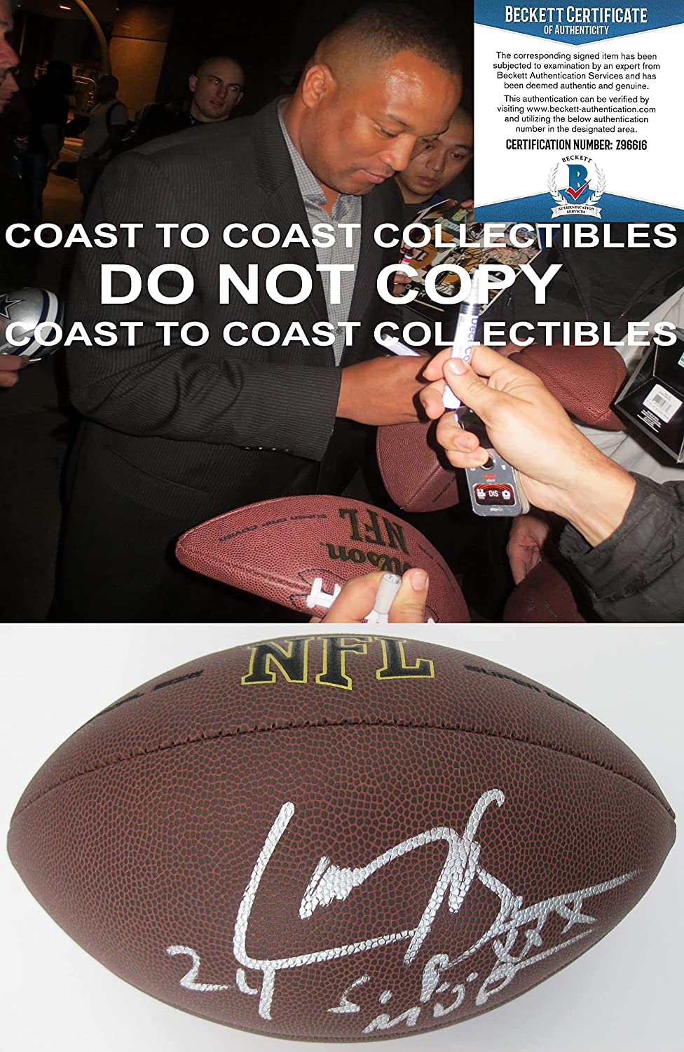Larry Brown Dallas Cowboys SB MVP signed autographed NFL football proof Beckett COA