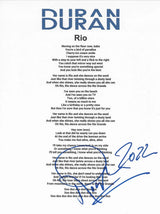 Roger Taylor drummer signed Duran Duran Rio Lyrics sheet COA proof autographed STAR