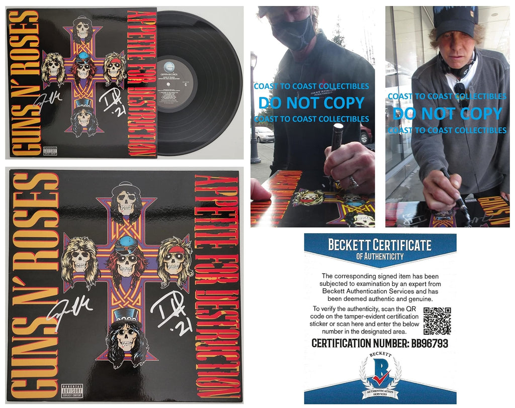 Duff McKagan Steven Adler signed GNR Appetite for Destruction album proof Beckett STAR