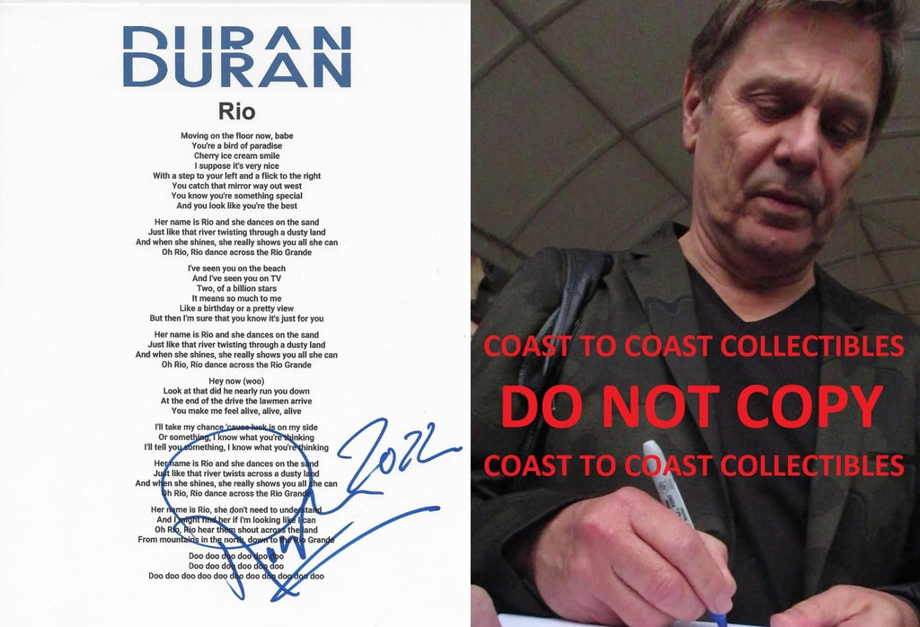 Roger Taylor drummer signed Duran Duran Rio Lyrics sheet COA proof autographed STAR