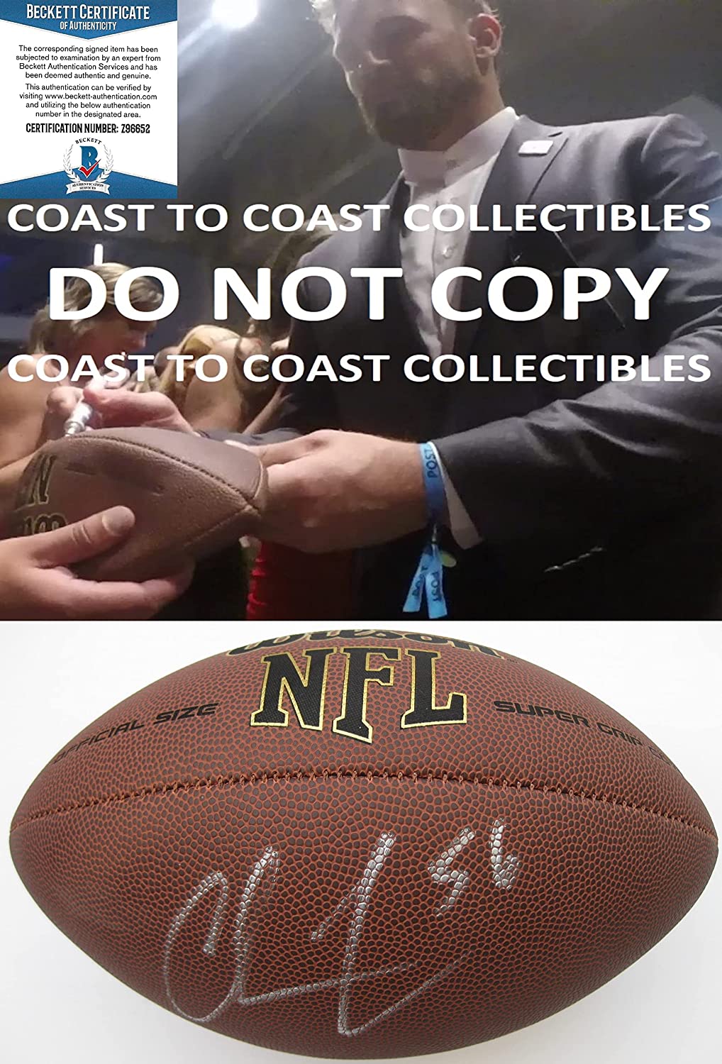 Chris Long Philadelphia Eagles Patriots Rams signed football Proof Beckett COA autograph