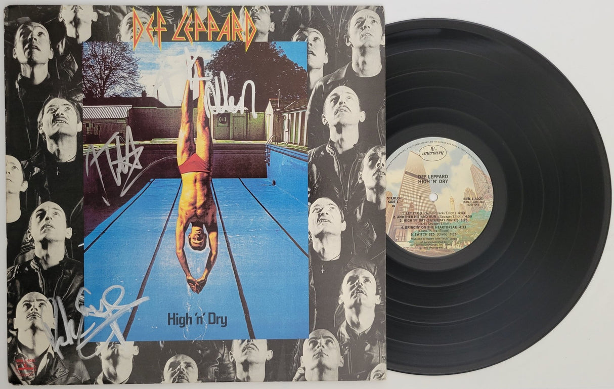 Def Leppard signed High N Dry album COA exact proof Elliott,Allen,Savage STAR