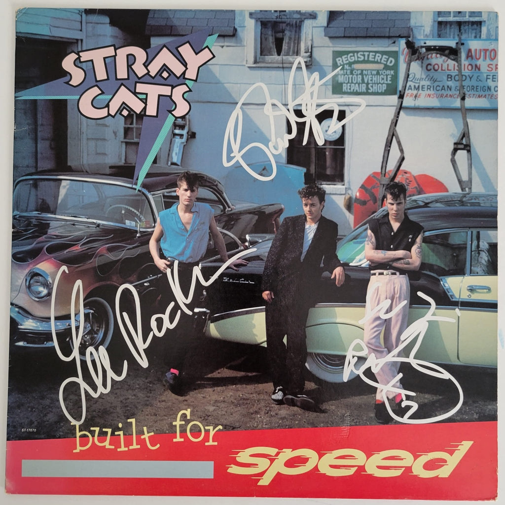 Brian Setzer Lee Rocker Slim Jim signed Stray Cats Built for speed album proof Beckett STAR