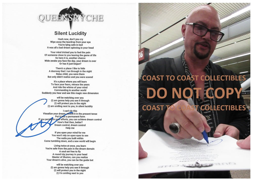 Geoff Tate signed Queesryche Silent Lucidity Lyrics sheet proof COA STAR