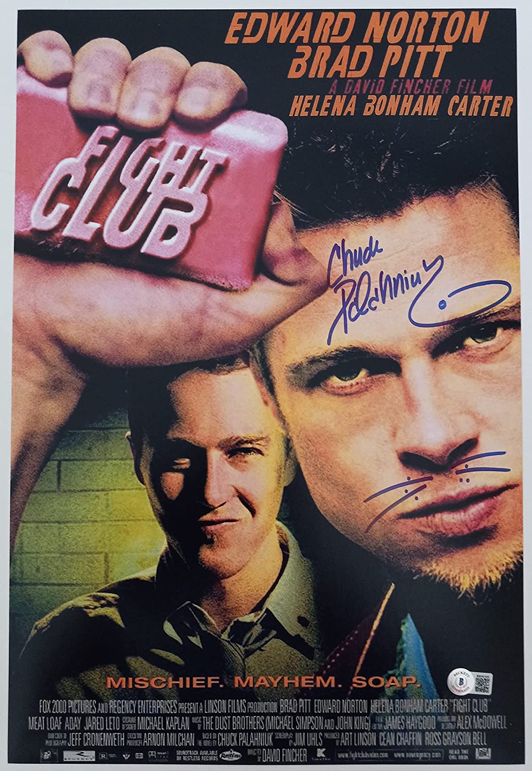 Chuck Palahniuk signed 12x18 Fight Club movie poster photo Beckett COA proof STAR