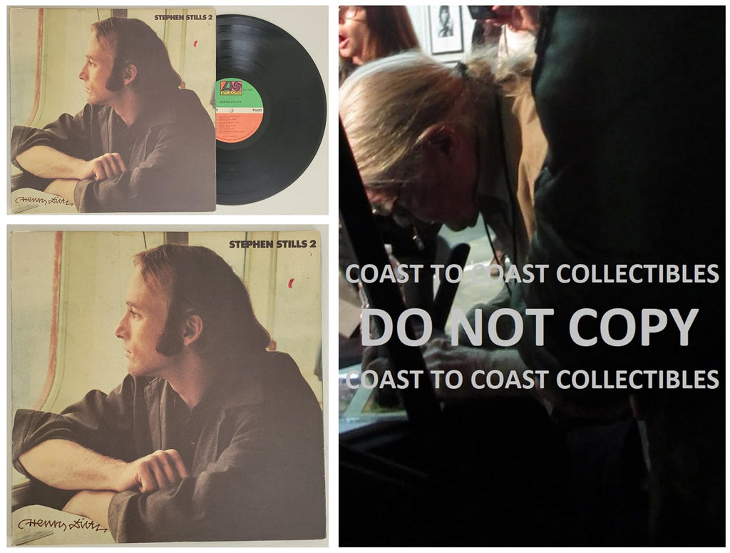 Henry Diltz signed Stephen Stills 2 album vinyl record COA exact proof autographed STAR