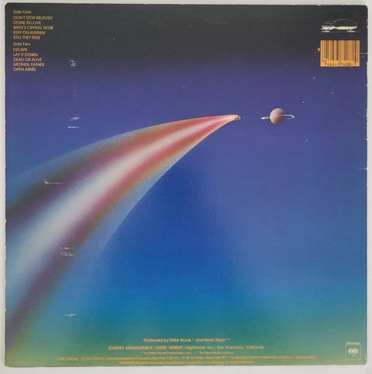 Neal Schon Jonathan Cain Steve Smith signed Journey Escape album vinyl COA proof STAR