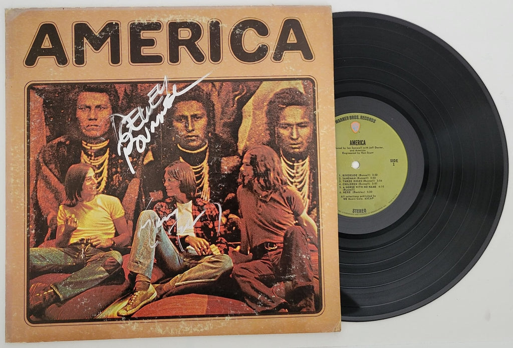 Dewey Bunnell Gerry Beckley signed America album vinyl record COA proof STAR