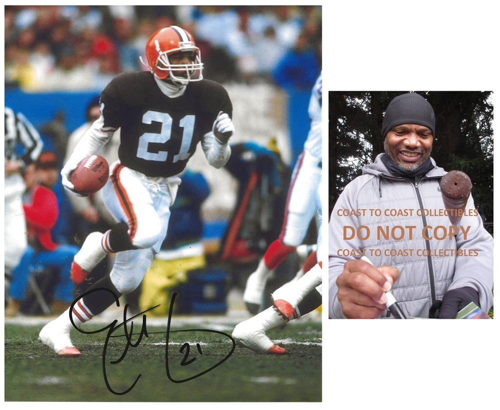 Eric Metcalf signed Cleveland Browns football 8x10 photo Proof COA autographed