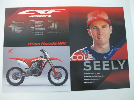 Cole Seely, Supercross, Motocross, Signed, Autographed, Honda 13x19 Poster, COA Will Be Included