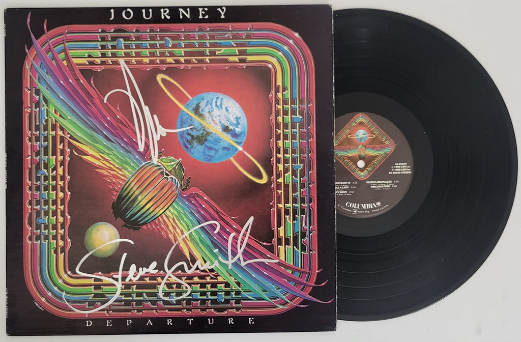 Neal Schon Steve Smith signed Journey Departure album vinyl record COA proof STAR