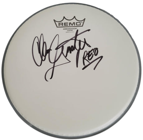 Alan Gratzer REO Speedwagon Drummer Signed Drumhead COA Proof Autographed