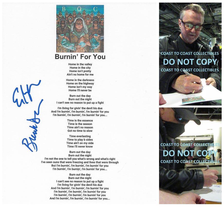 Dharma Bloom signed Blue Oyster Cult Burnin For You Lyrics sheet