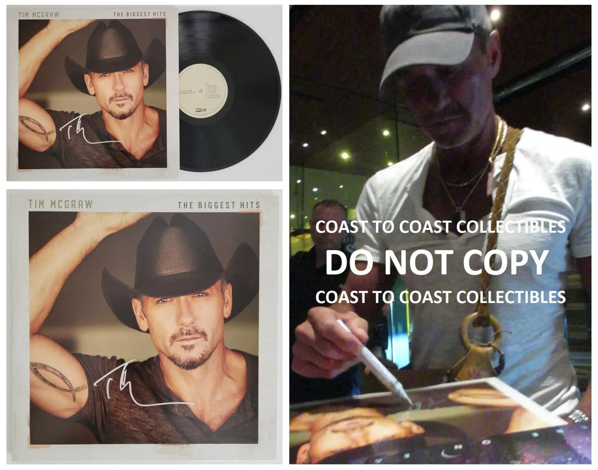 Tim McGraw signed The Biggest Hits album vinyl record proof COA autographed Star