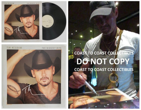 Tim McGraw signed The Biggest Hits album vinyl record proof COA autographed Star