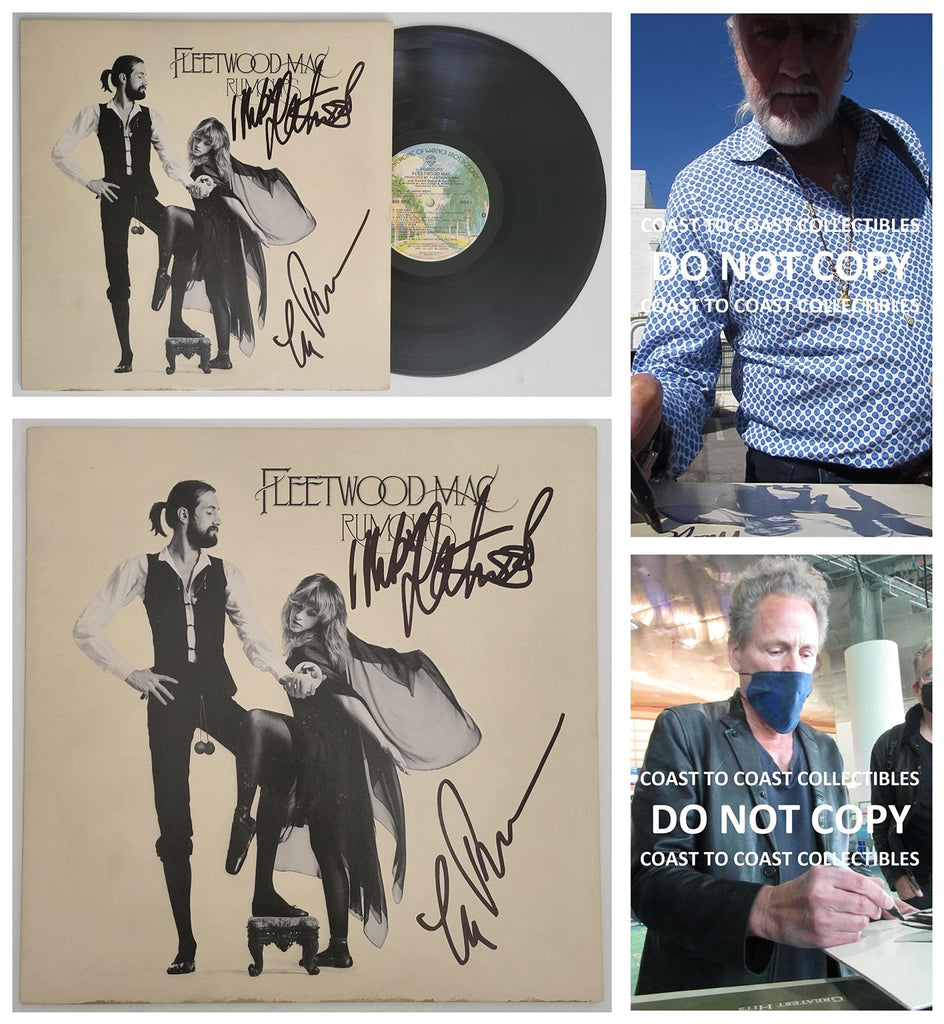 Mick Fleetwood Lindsey Buckingham signed Fleetwood Rumours album vinyl proof STAR