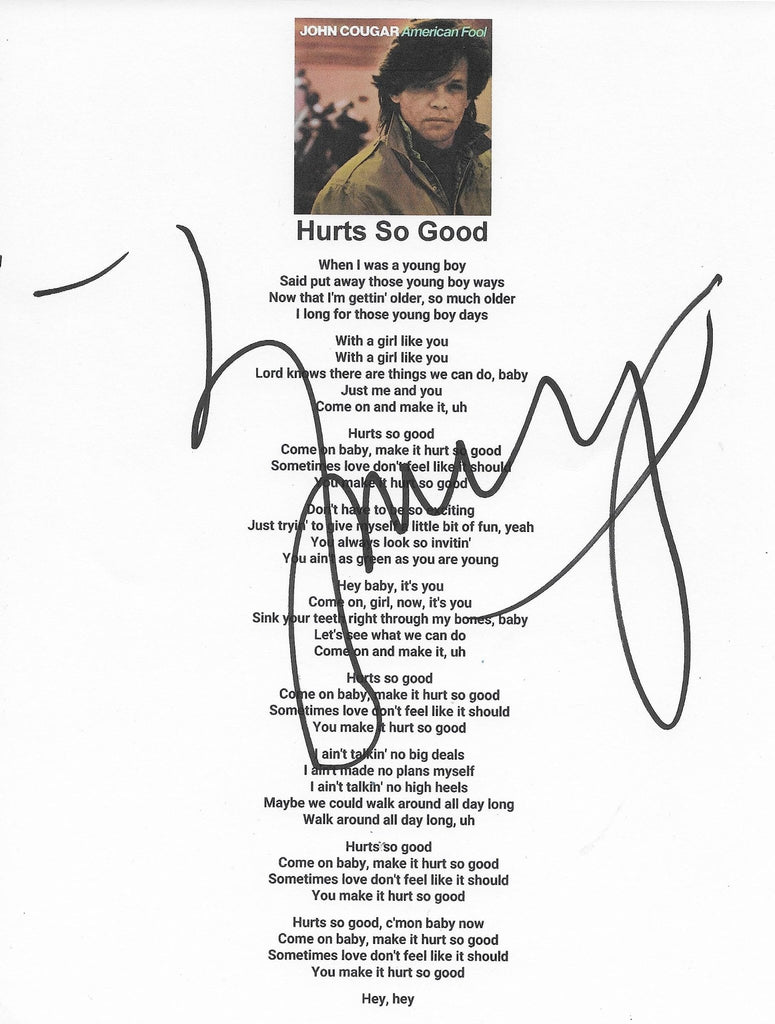 John Mellencamp signed Hurts so Good Lyrics sheet COA exact Proof autographed STAR