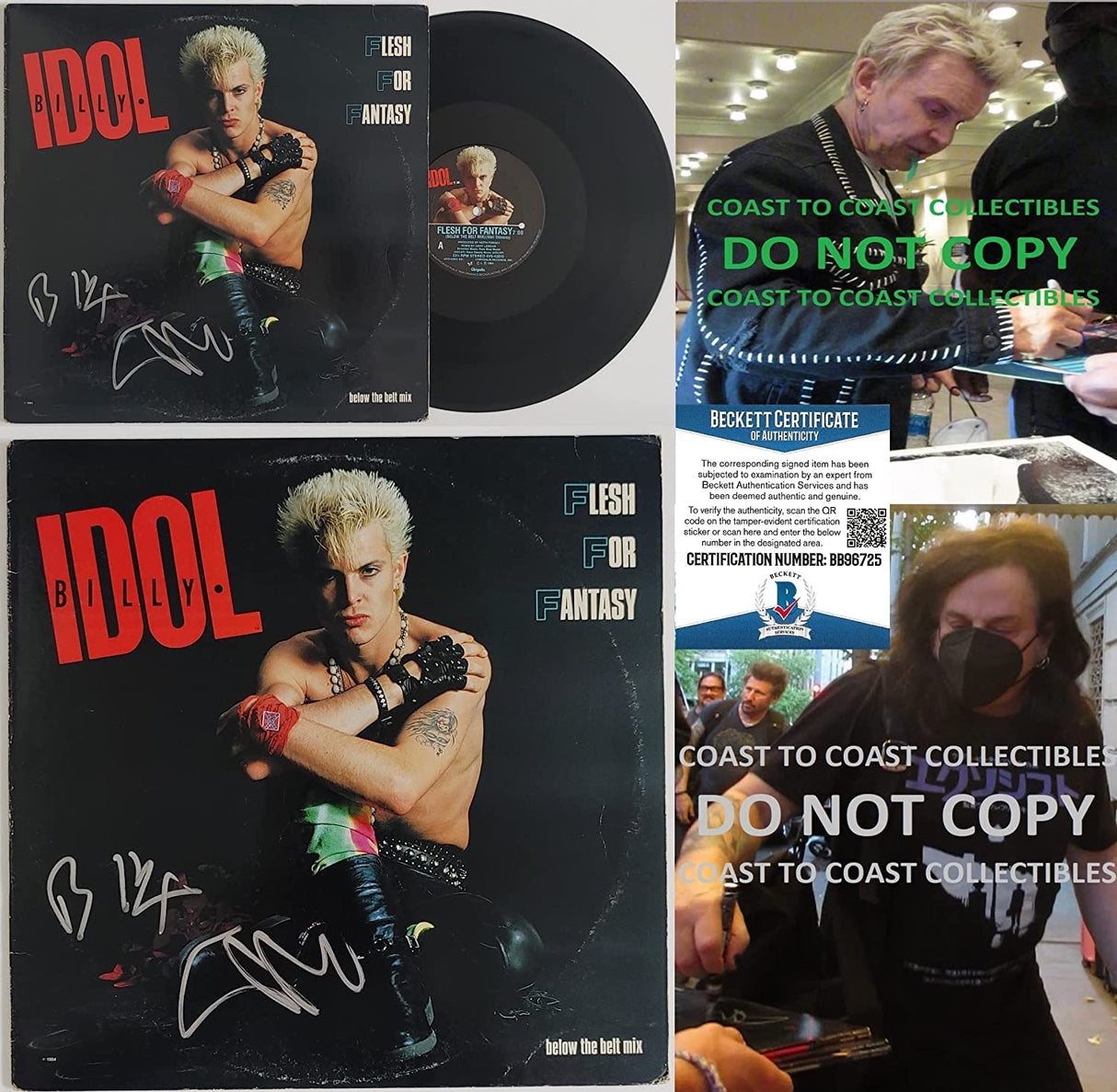 Billy Idol Steve Stevens signed Flesh for Fantasy album vinyl proof Beckett COA STAR