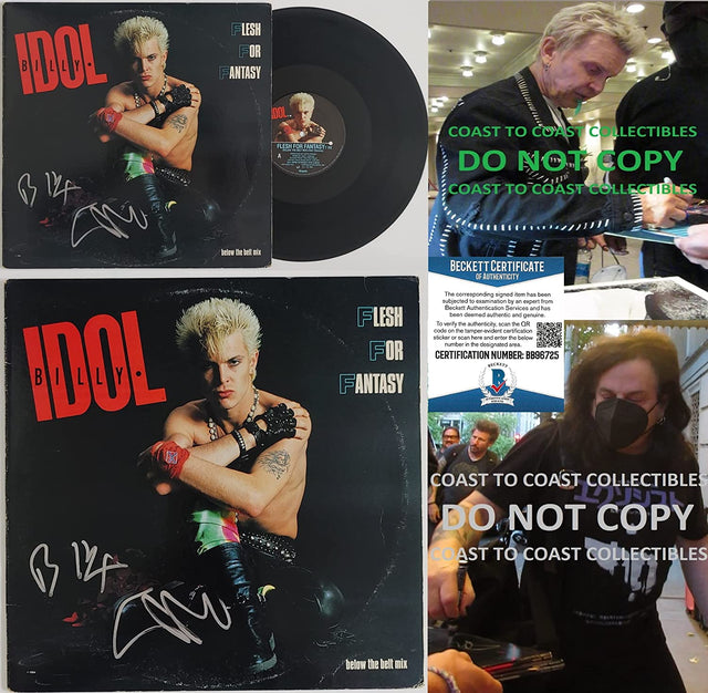 Billy Idol Steve Stevens signed Flesh for Fantasy album vinyl proof Beckett COA STAR