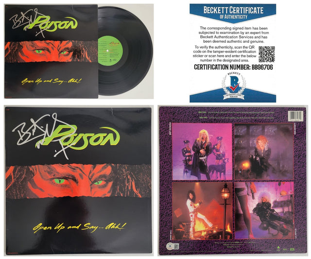 Bret Michaels signed Poison Open Up and Say. Ahh! album vinyl Beckett COA autograph Star