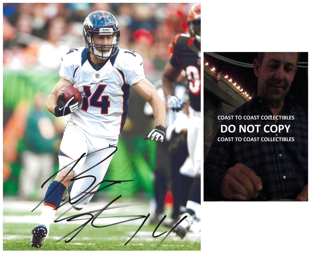 Brandon Stokley signed Denver Broncos football 8x10 photo Proof COA autographed