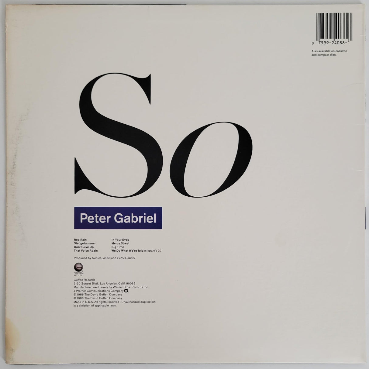 Peter Gabriel Signed So Album exact Proof COA Autographed Vinyl Record