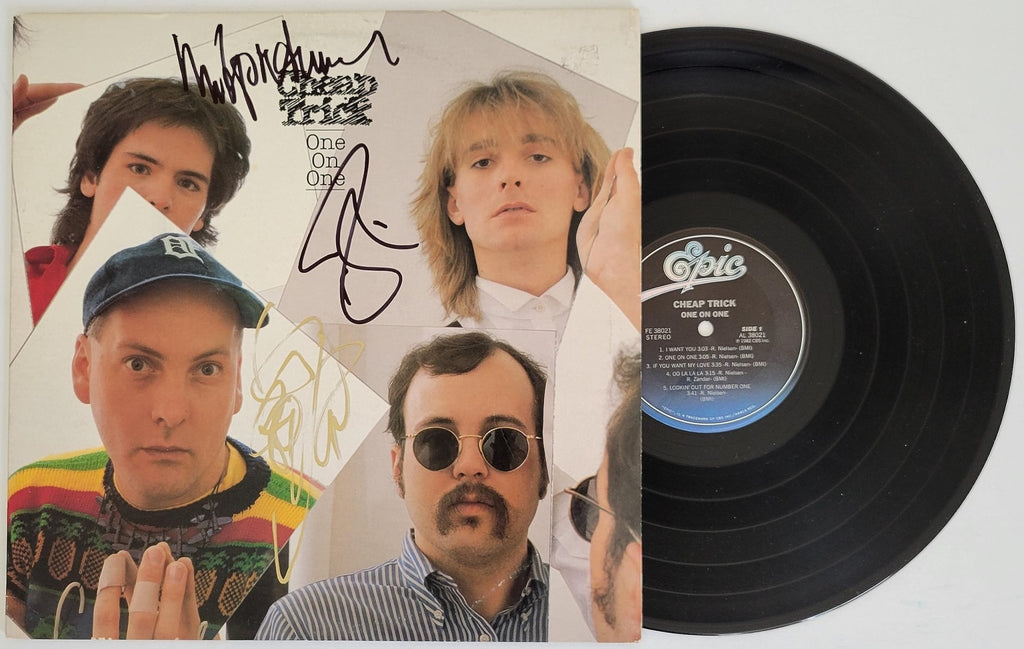 Cheap Trick band signed One on One album Vinyl COA proof Robin Zander,Rick Nielsen,Tom Peterson star