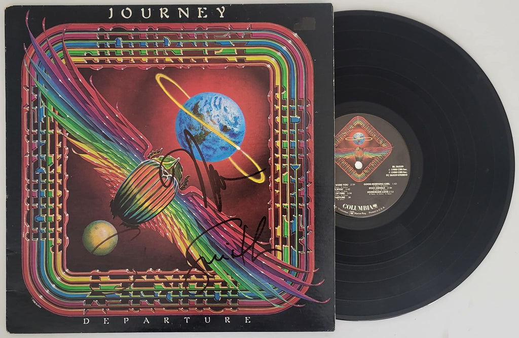 Neal Schon Steve Smith signed Journey Departure album vinyl record COA proof STAR autographed