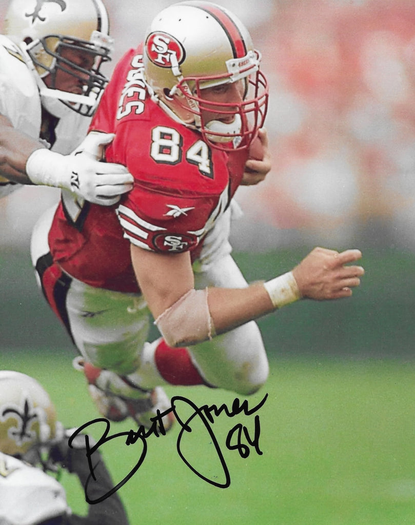 Brent Jones signed San Francisco 49ers football 8x10 photo Proof.COA autographed