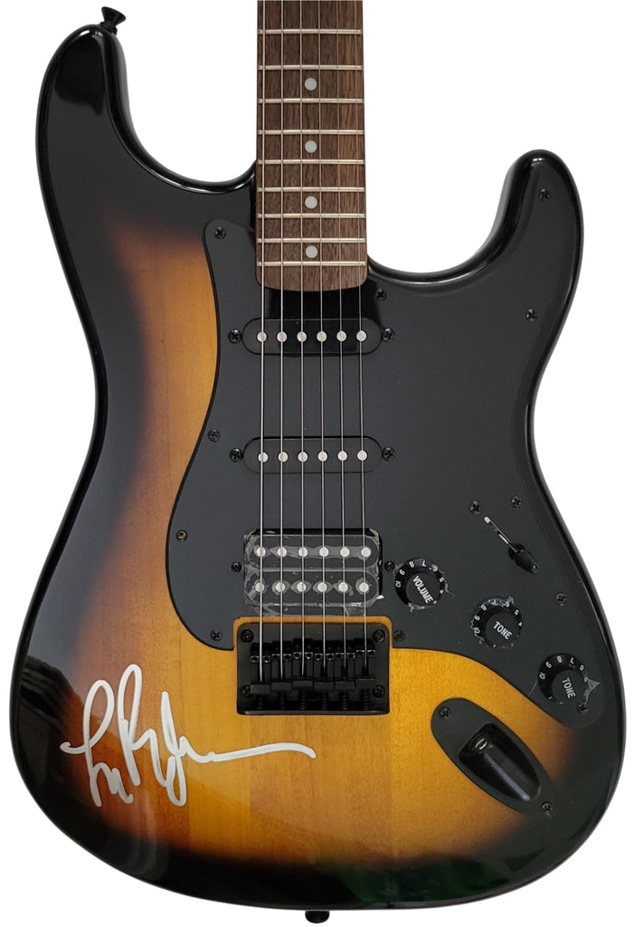 Lindsey Buckingham Fleetwood Mac signed Fender Squier guitar COA proof autograph star