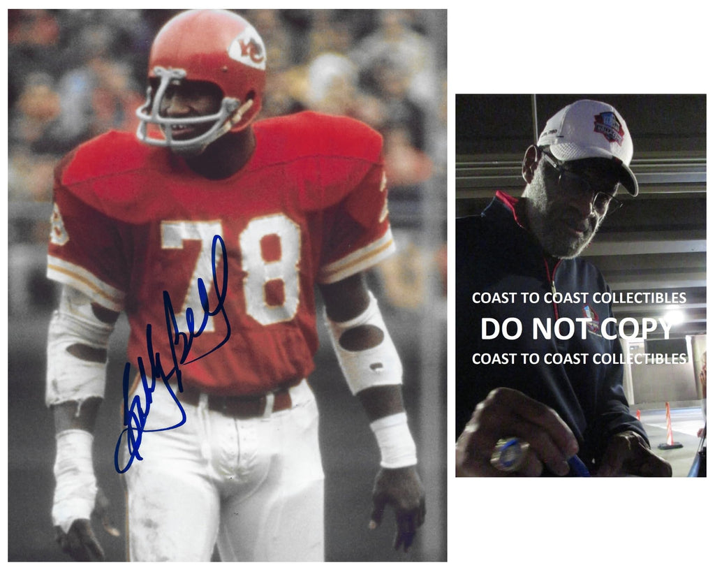Bobby Bell signed Kansas City Chiefs football 8x10 photo COA proof autographed