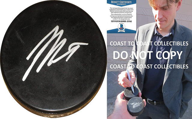 Jay Bouwmeester St Louis Blues Flames signed Hockey puck proof Beckett COA