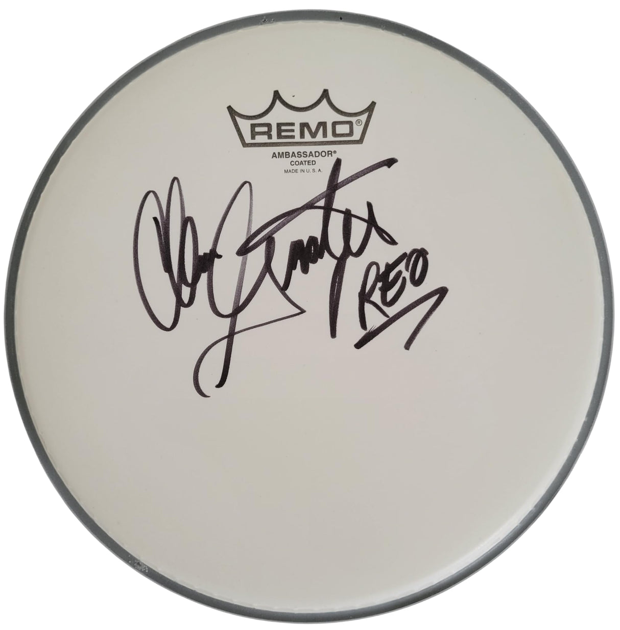 Alan Gratzer REO Speedwagon Drummer Signed Drumhead COA Proof Autographed