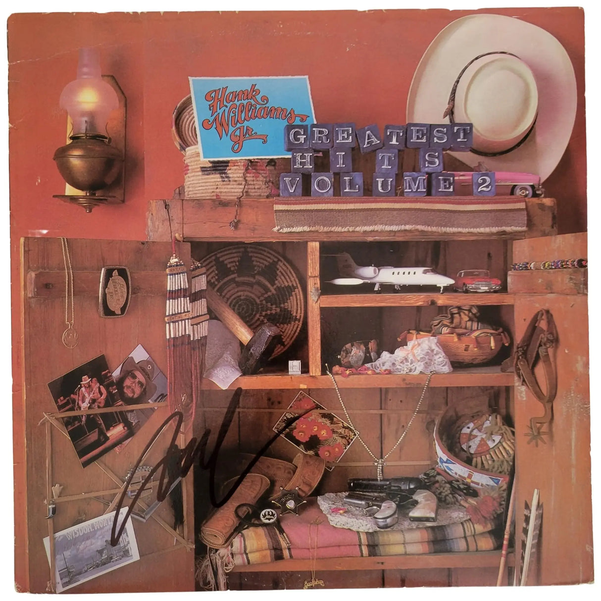 Hank Willams Jr signed Greatest Hits album vinyl record proof COA autographed Star