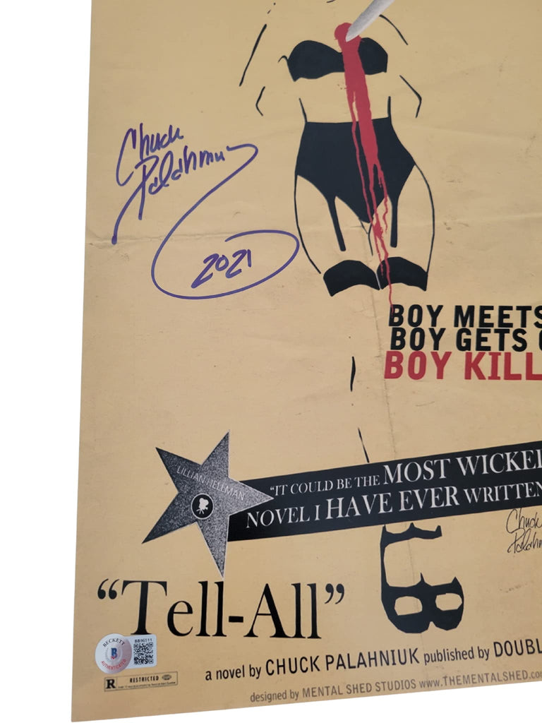 Chuck Palahniuk signed 12x18 Tell All movie poster photo Beckett COA exact proof. STAR