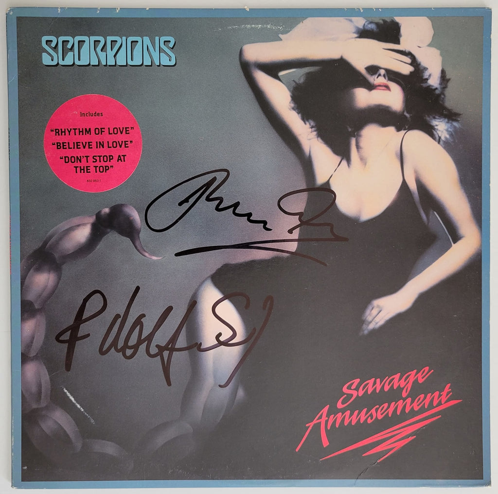 Klaus Meine Rudolf Schenker signed Scorpions Savage Amusement album COA proof star