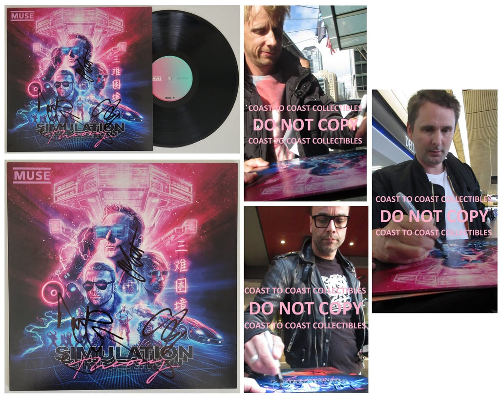 Muse signed Simulation Theory album vinyl record COA proof Matt Bellamy, Chris Wolstenholme, Dominic Howard STAR
