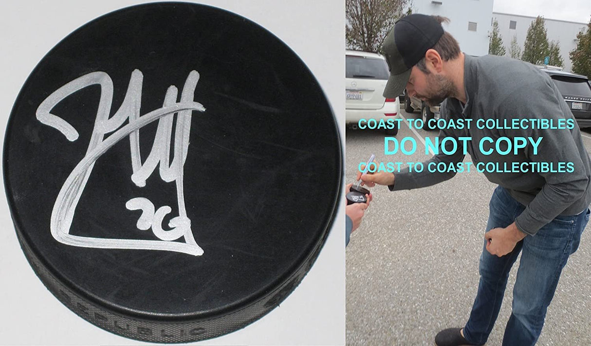John Scott Blackhawks, Rangers, Sharks signed,autographed Hockey Puck, COA proof