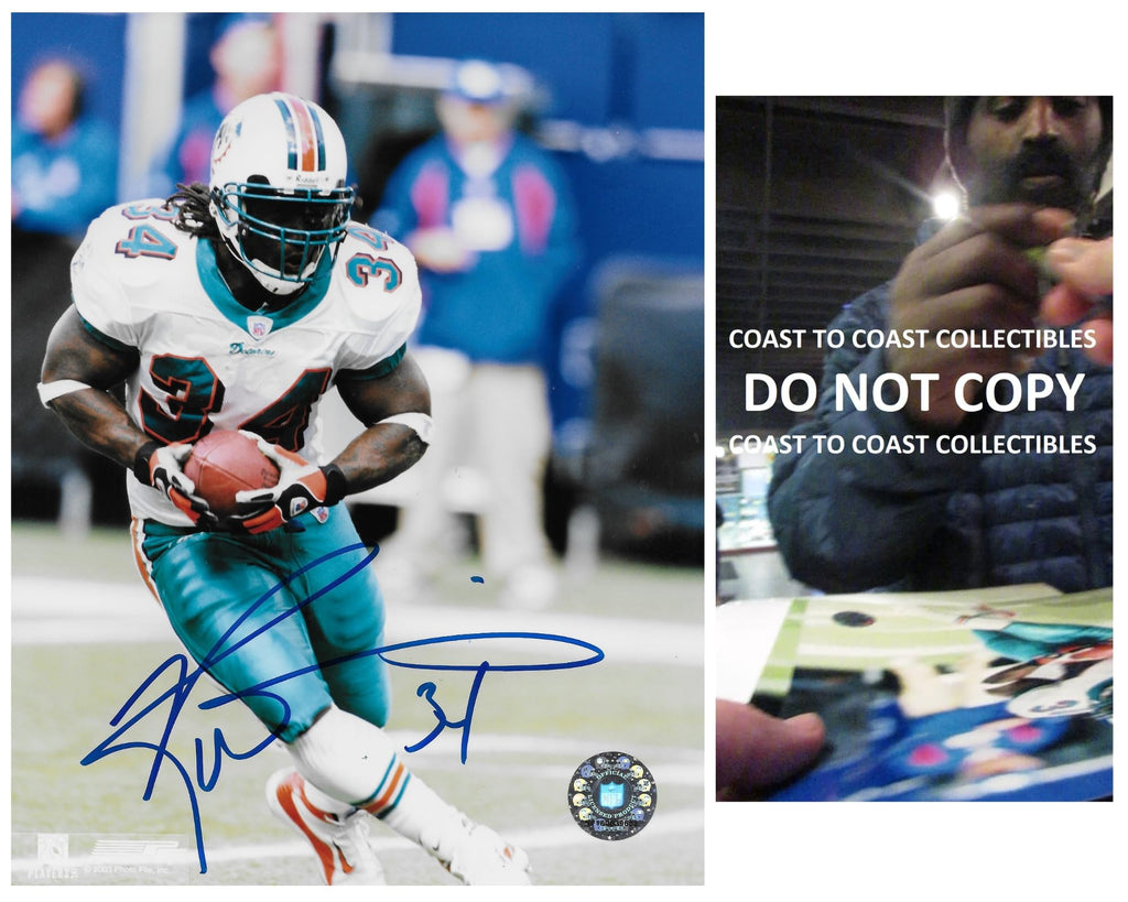 Ricky Williams signed Miami Dolphins football 8x10 photo COA proof autographed.