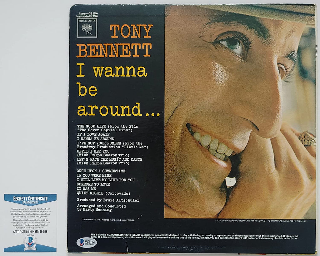 Tony Bennett signed I wanna be around album vinyl record Proof Becket COA STAR autograph