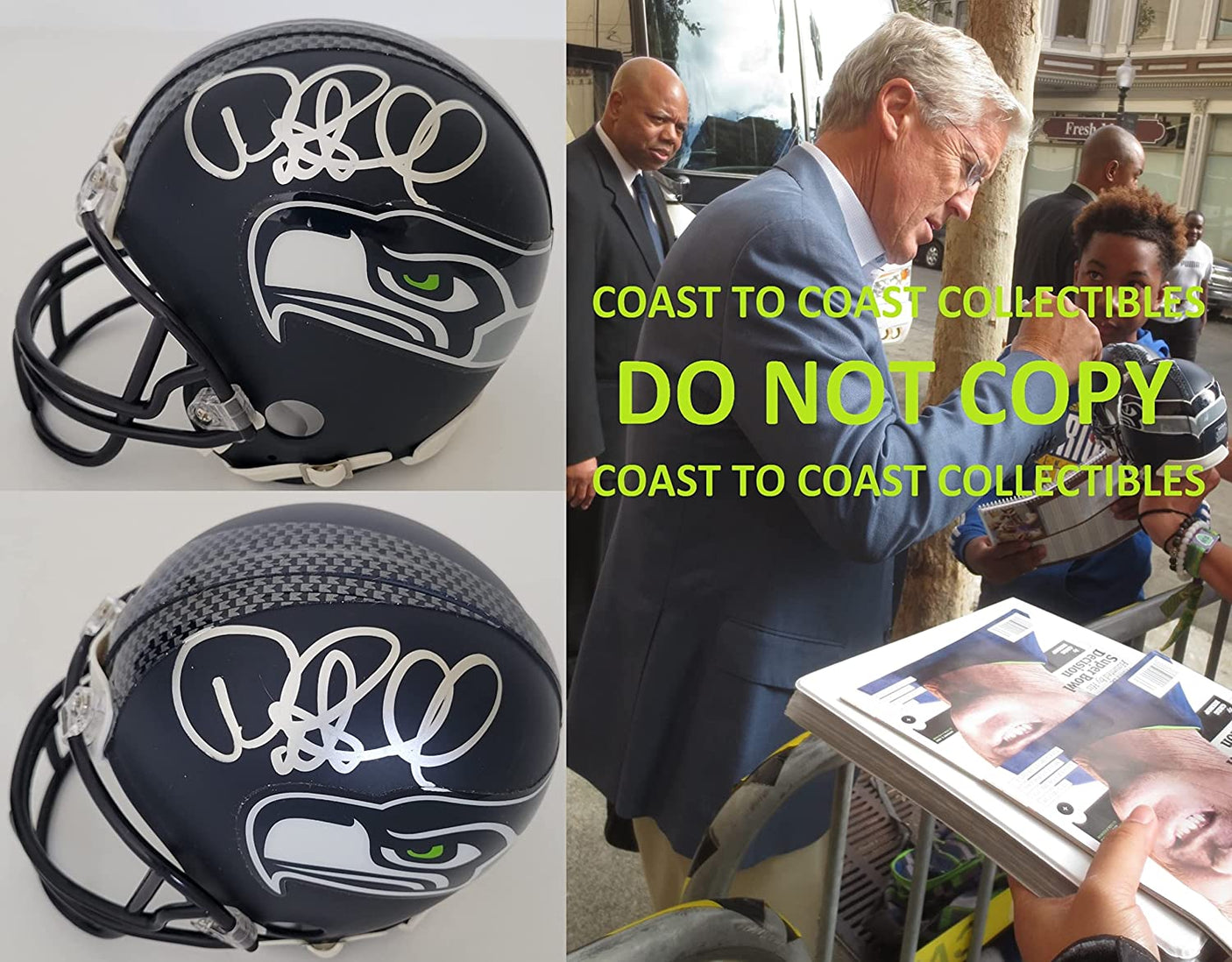Pete Carroll signed Seattle Seahawks mini football helmet proof COA autographed