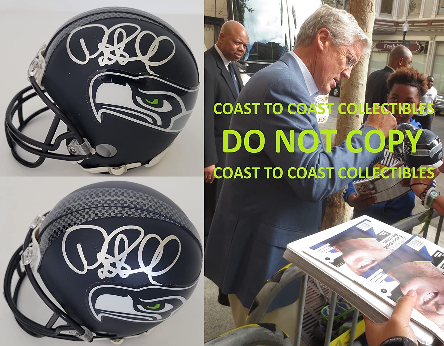 Pete Carroll signed Seattle Seahawks mini football helmet proof COA autographed