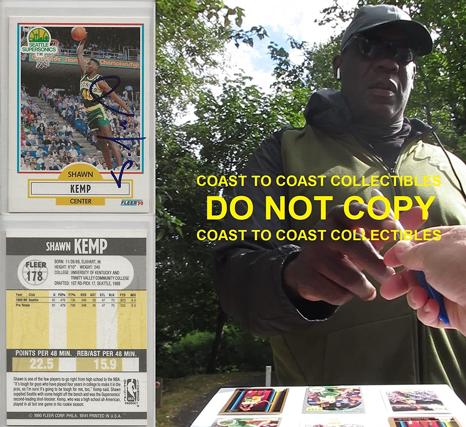 Shawn Kemp Seattle Sonics signed rookie Fleer basketball Card #178 proof autograph