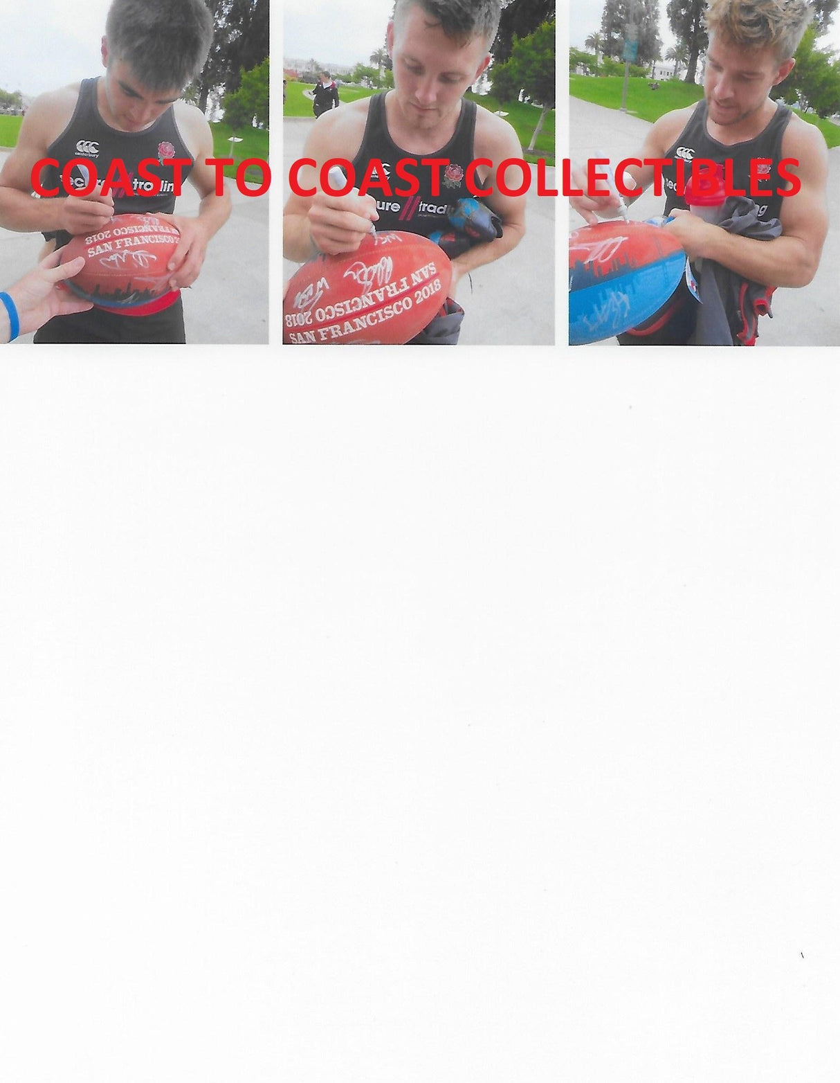 2018 England National 7's team signed, autographed San Francisco World Cup Rugby logo ball & Proof