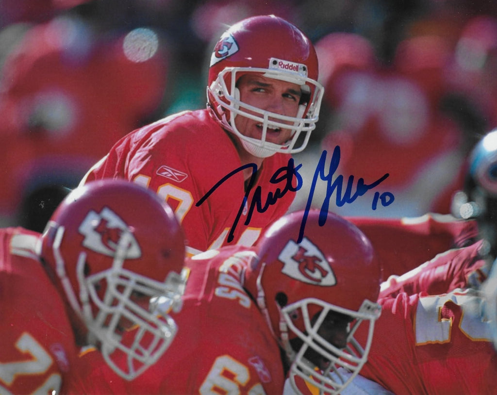 Trent Green signed Kansas City Chiefs football 8x10 photo COA proof autographed.