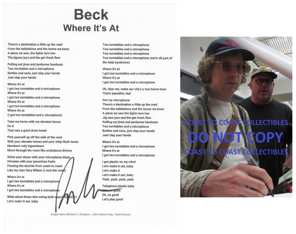 Beck Hansen signed Loser Lyrics sheet COA exact Proof autographed