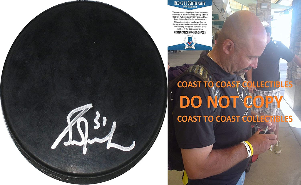 Grant Fuhr Oilers Kings Blues Flames signed Hockey Puck exact proof Beckett COA